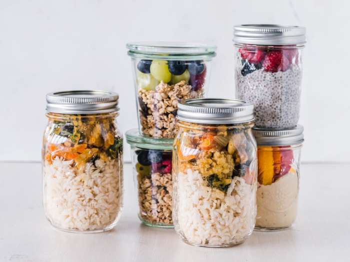 glass jars containing food